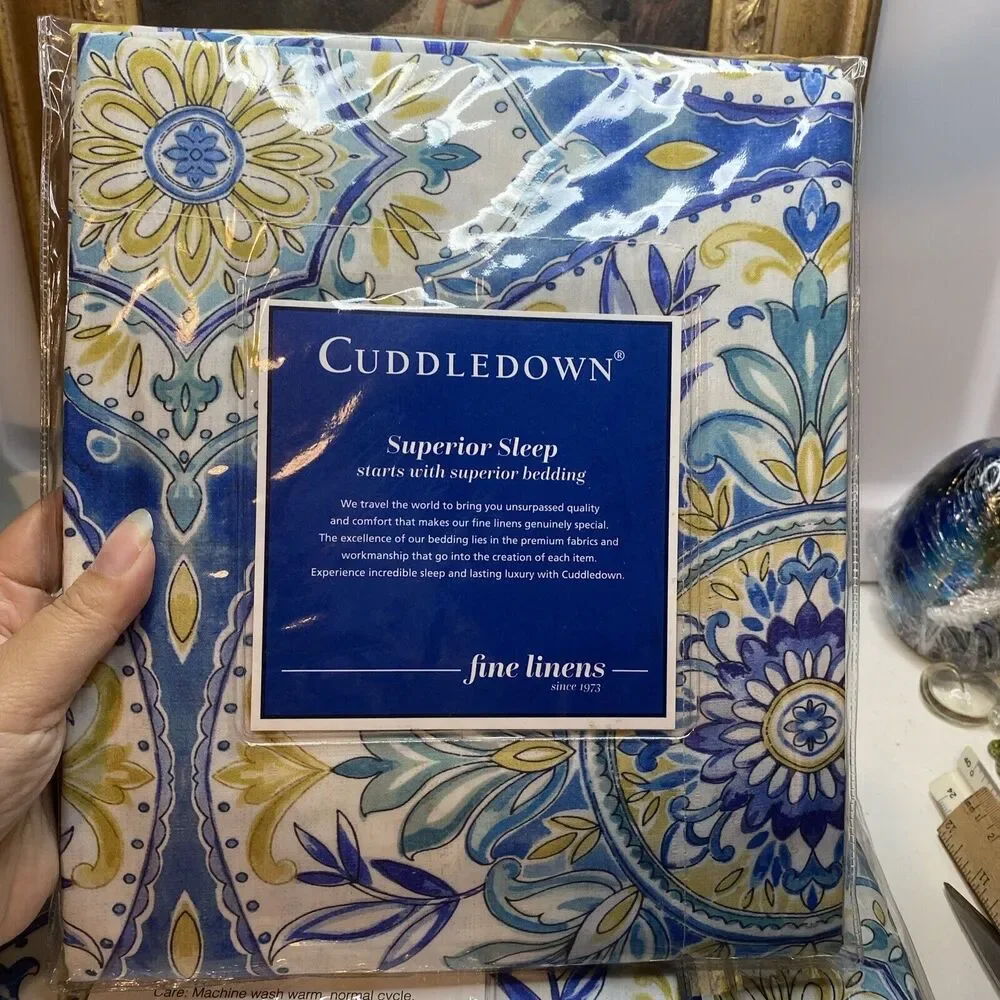 SET 4 Cuddledown Blue Medallion Full Duvet Cover 2 Std Shams 1 Standard Queen PC
